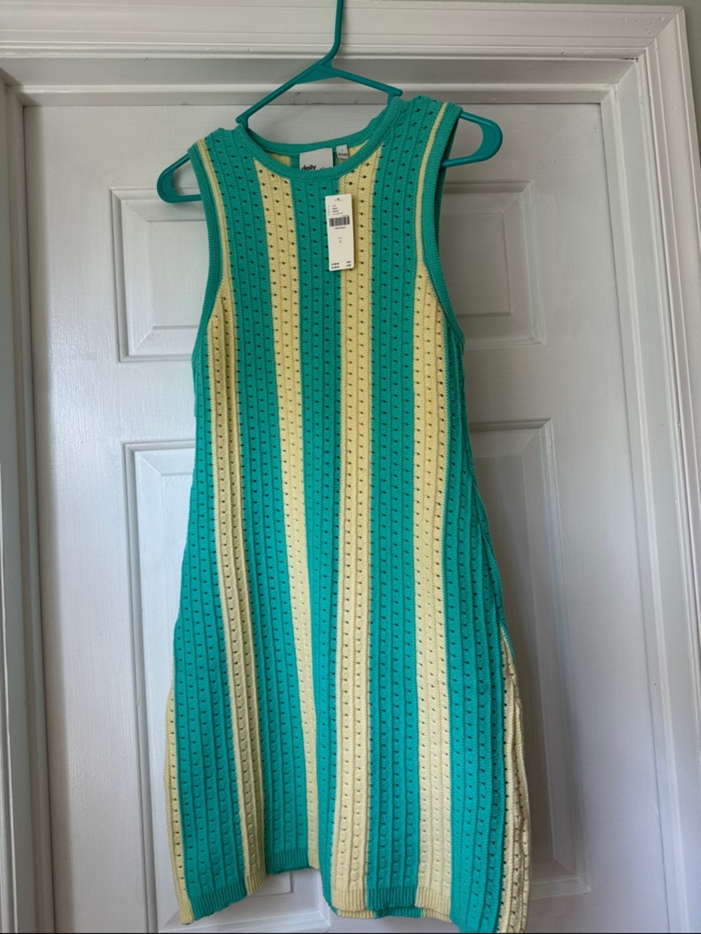 Anthropologie Teal and Cream Striped Knit Mini Dress